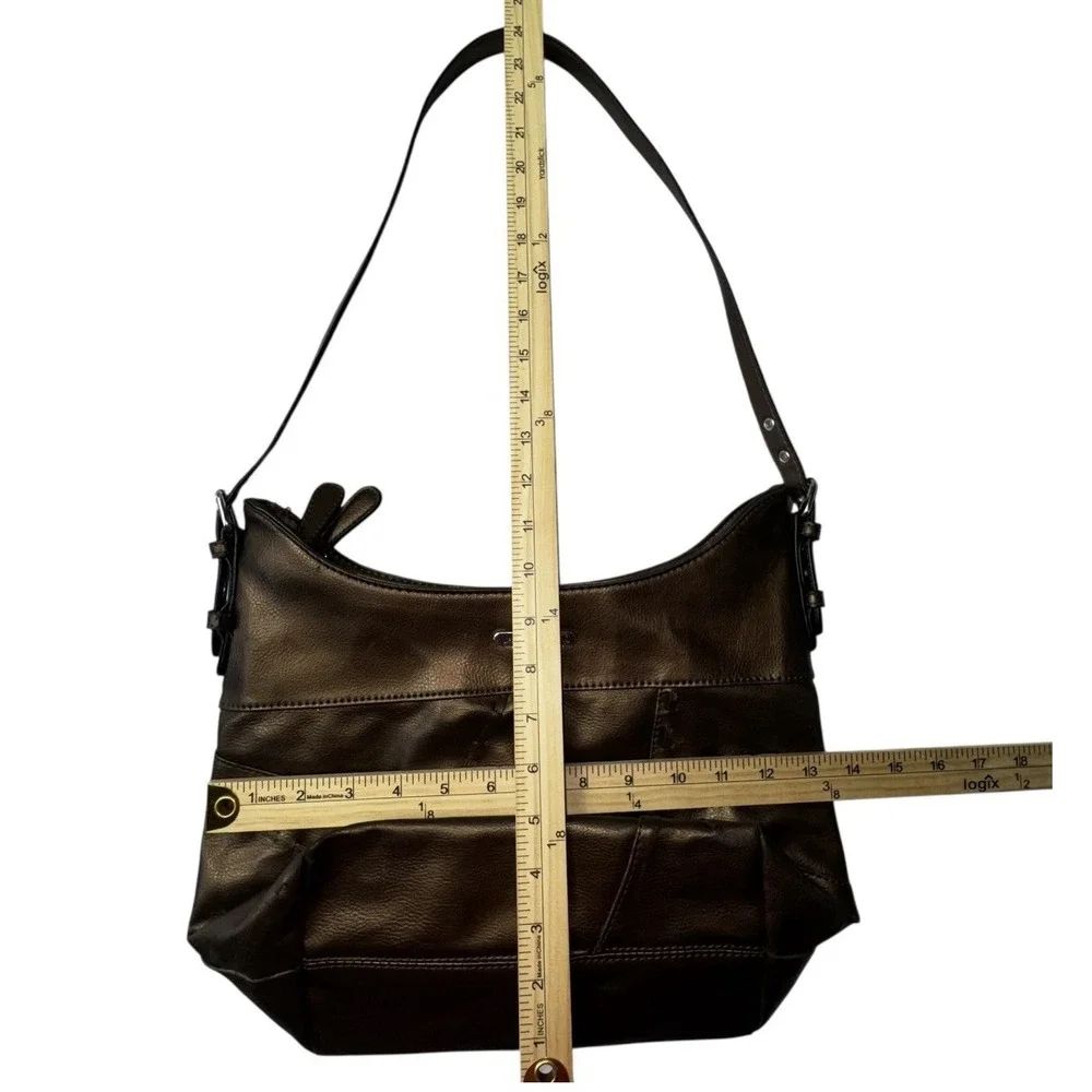 Jaclyn Smith Thread Stitch Detail Purse Strap Brown Bronze Faux Leather Bag